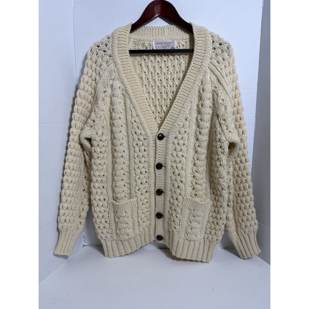 VTG  Slieve League Ireland Wool Fisherman Chunky Knit Sweater Sz 40 266